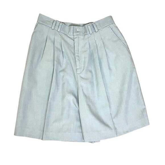 Vintage EHL Shorts Womens Size 14 High Waisted Pleated Blue Poly Rayon 8" Inseam - Picture 1 of 12